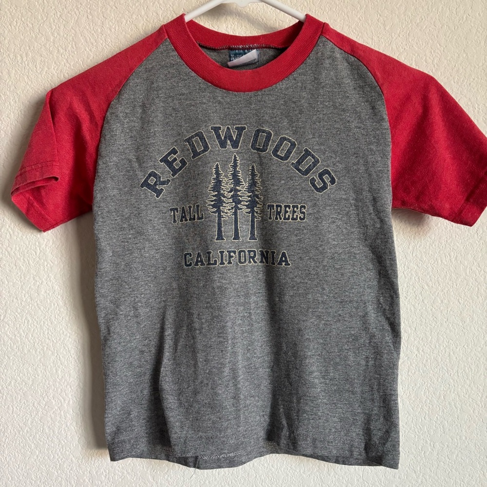 Redwoods Kids Raglan T-Shirt - Gray and Red